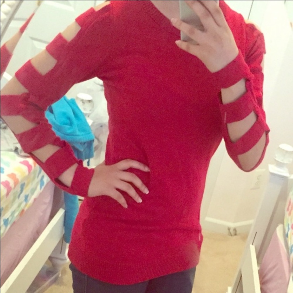 SUPER CUTE ARM CUT OUT RED SWEATER